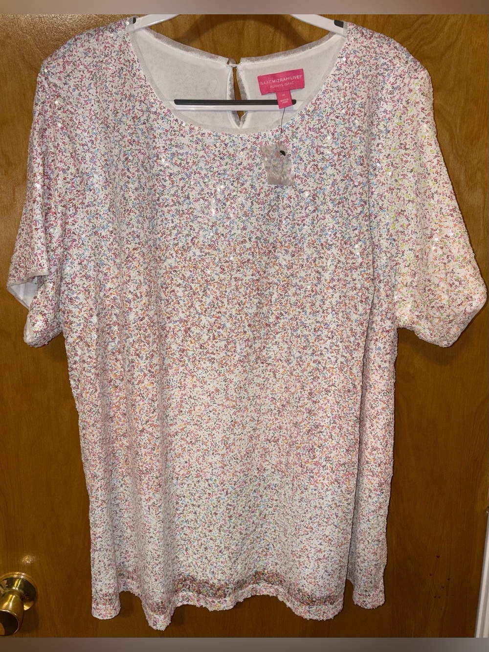Isaac Mizrahi LIVE! Always Isaac multicolored sequin short sleeve top Size 3X